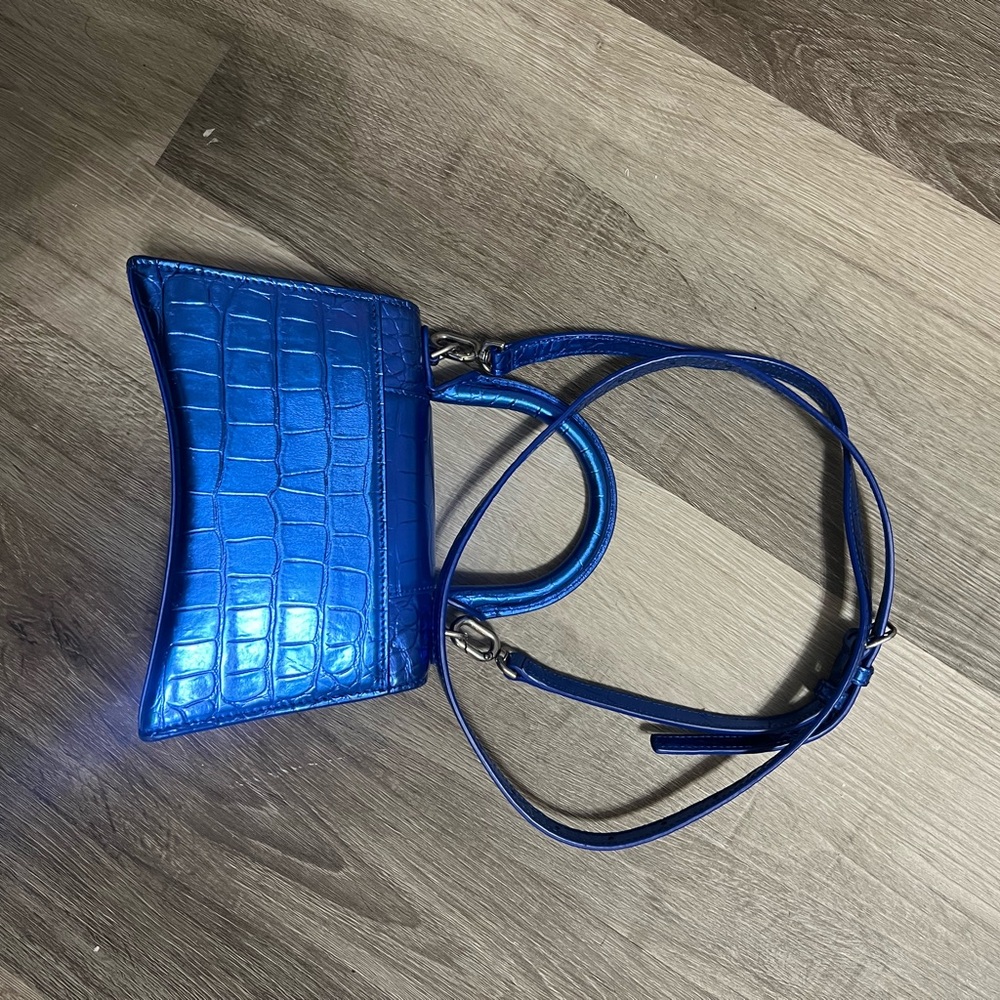 Balenciaga Blue Hourglass XS Croc-Embossed Handbag - Picture 7 of 10